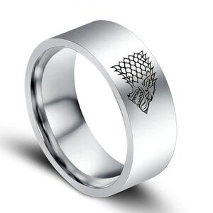 GoT Game of Thrones silver ring band 8mm wide
